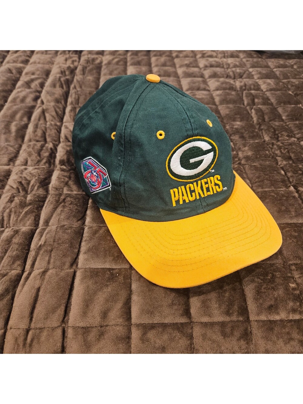 Vintage Logo 7 Green Bay Packers NFL 75th Anniversary Snapback Hat